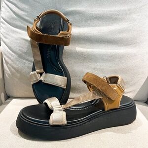 Zara Lug Sole Chunky Strappy Velcro Neutral Tan Cream Brown Beige Sandal